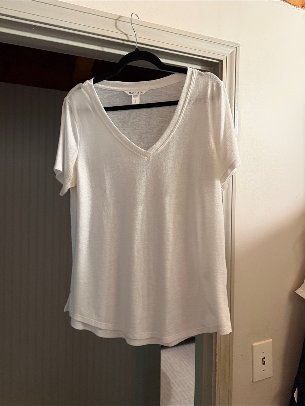 Athleta White Short Sleeve V-Neck Tee
